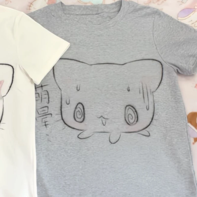 女性用カワイイグラフィックTシャツ,白い日本の漫画プリントTシャツ,カジュアルでルーズなストリートウェア,グランジエステティック,原宿トップス,y2k,夏