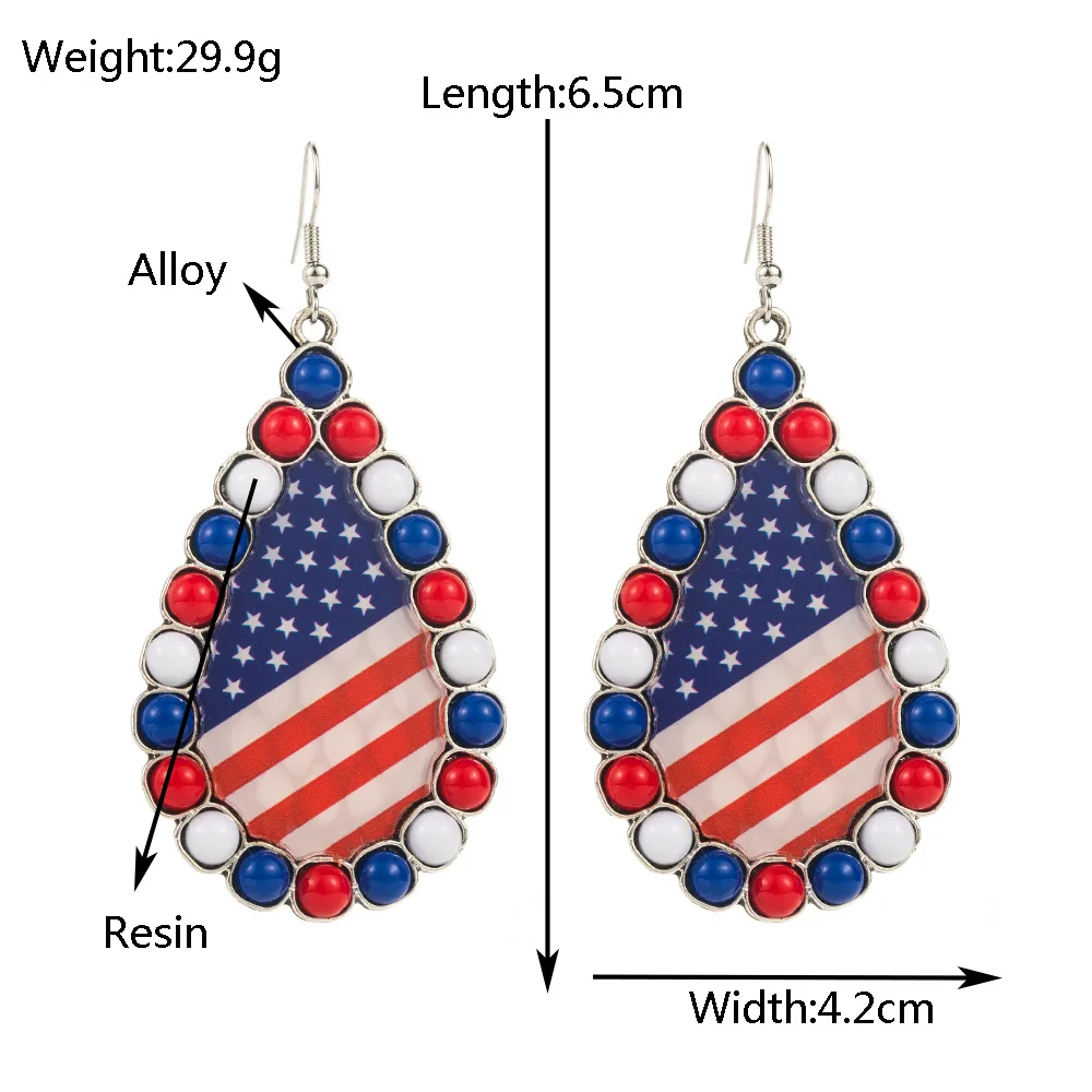 2024 New Independence Day USA Flag Water Drop Dangle Earrings