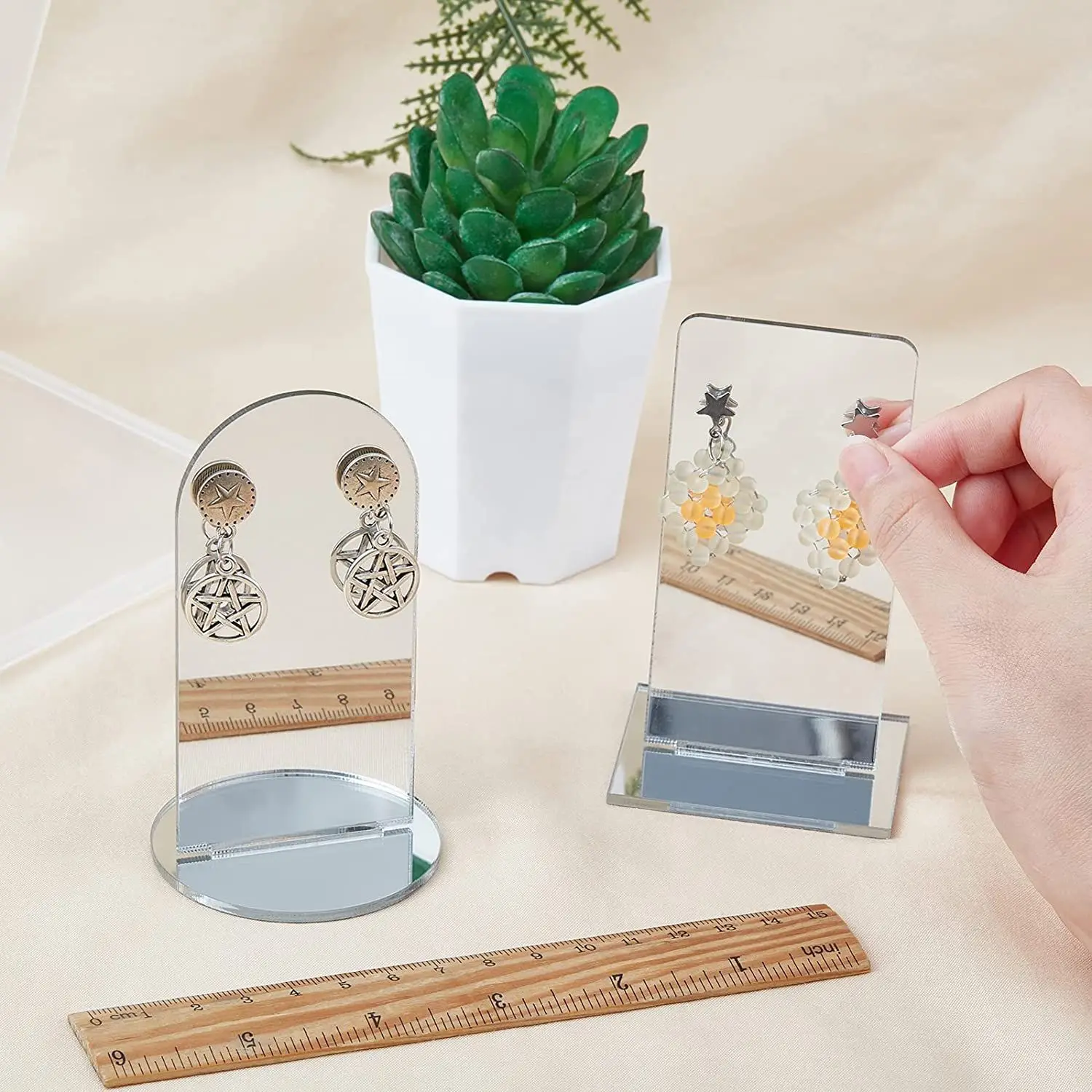 1Pair Acrylic Earrings Display Board Ear Studs Lip Nose Ring Navel Holder Organizer Showcase Props Mirror Jewelry Stand Rack