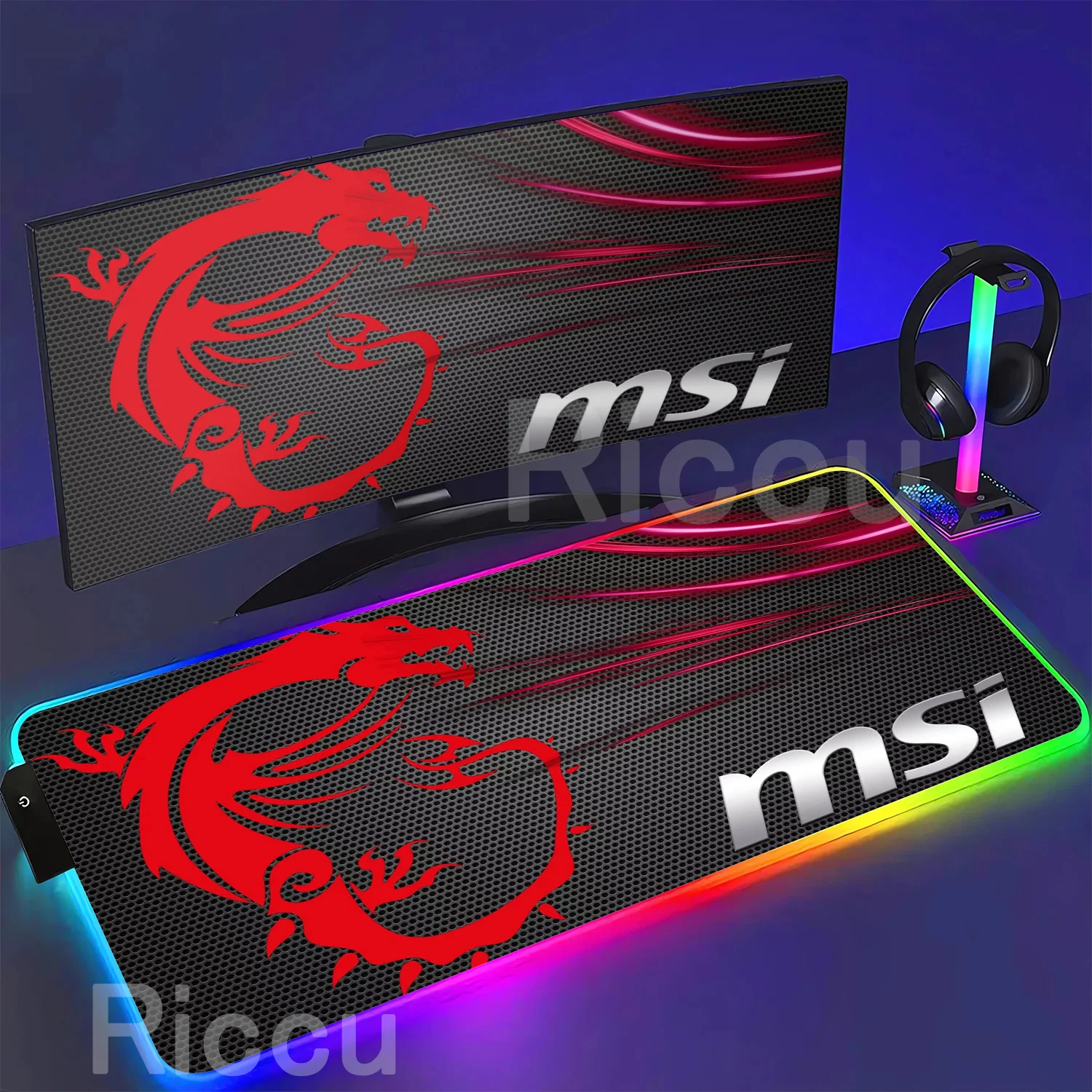 RGB Large Mouse Pad MSI Gaming Speed Mousepad Colorful LED Luminous XXL Gamer Computer Backlight Keyboard Accessories Table Mats