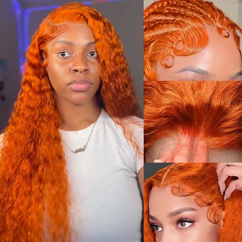 

30 Inch Orange Ginger Colored HD Lace Front Wigs Human Hair 13x6 #350 Colored Wigs 100% Brazilian Human Hair Deep Curly Wigs