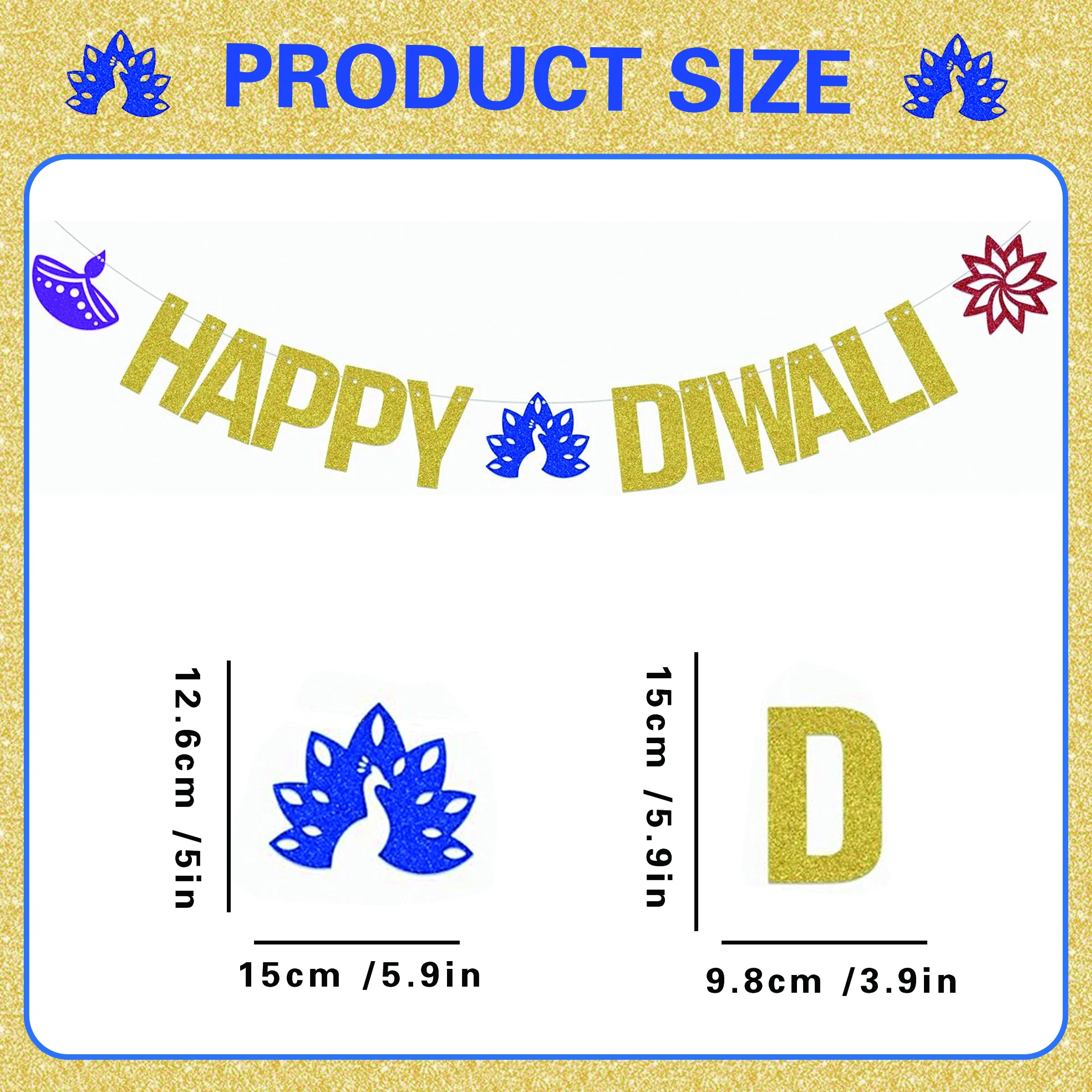 Gold Glitter Happy Diwali Bann - огляд і ціна Lighting Decoration For Diwali