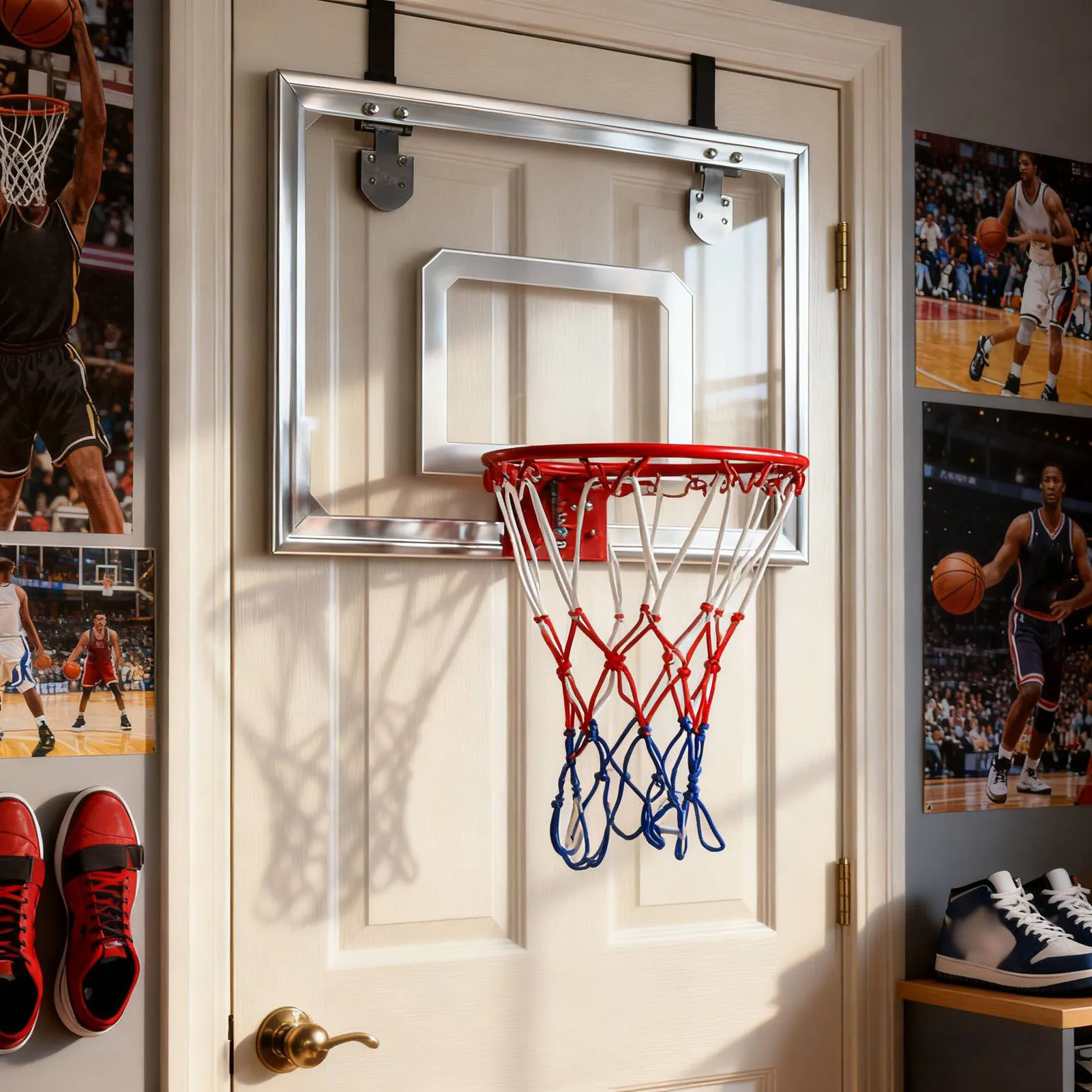 Indoor Mini Basketball System Backboard Hoop Kit Door Wall Mounted Kids Toy Set Basketball System