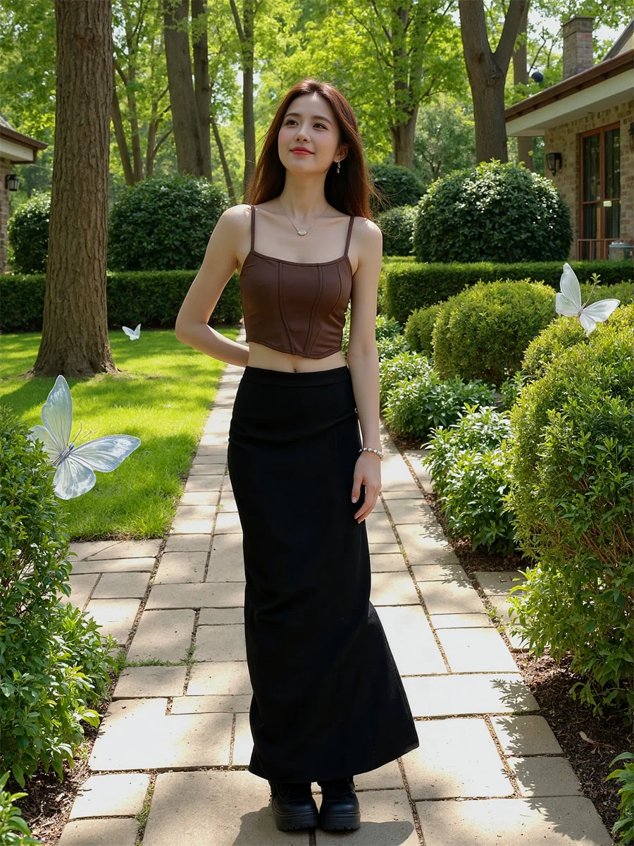 

Women'S Skirts Empire Autumn Winter Urban Women Black Bottom Ankle Skirt Simple Fashion Pure Cotton Quality Sweet Slimming