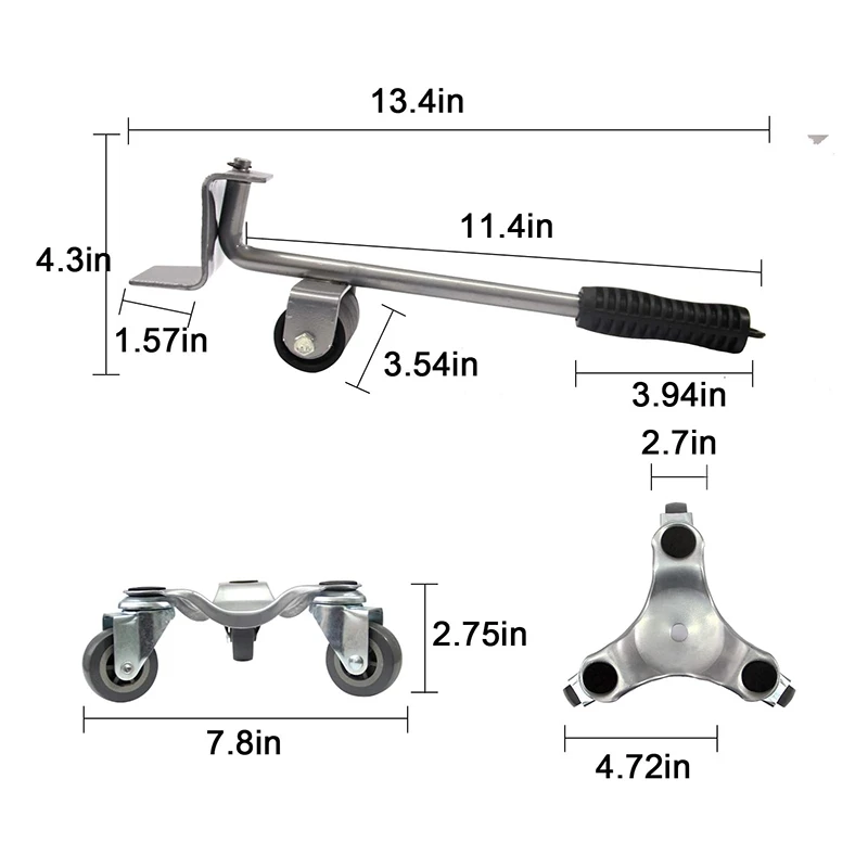 Furniture Mover Dolly With Lifter, 6-Inch Steel Tri-Doll With Load Capacity Of 500Lbs, 3 Wheels Movers,Set Of 5 Pack