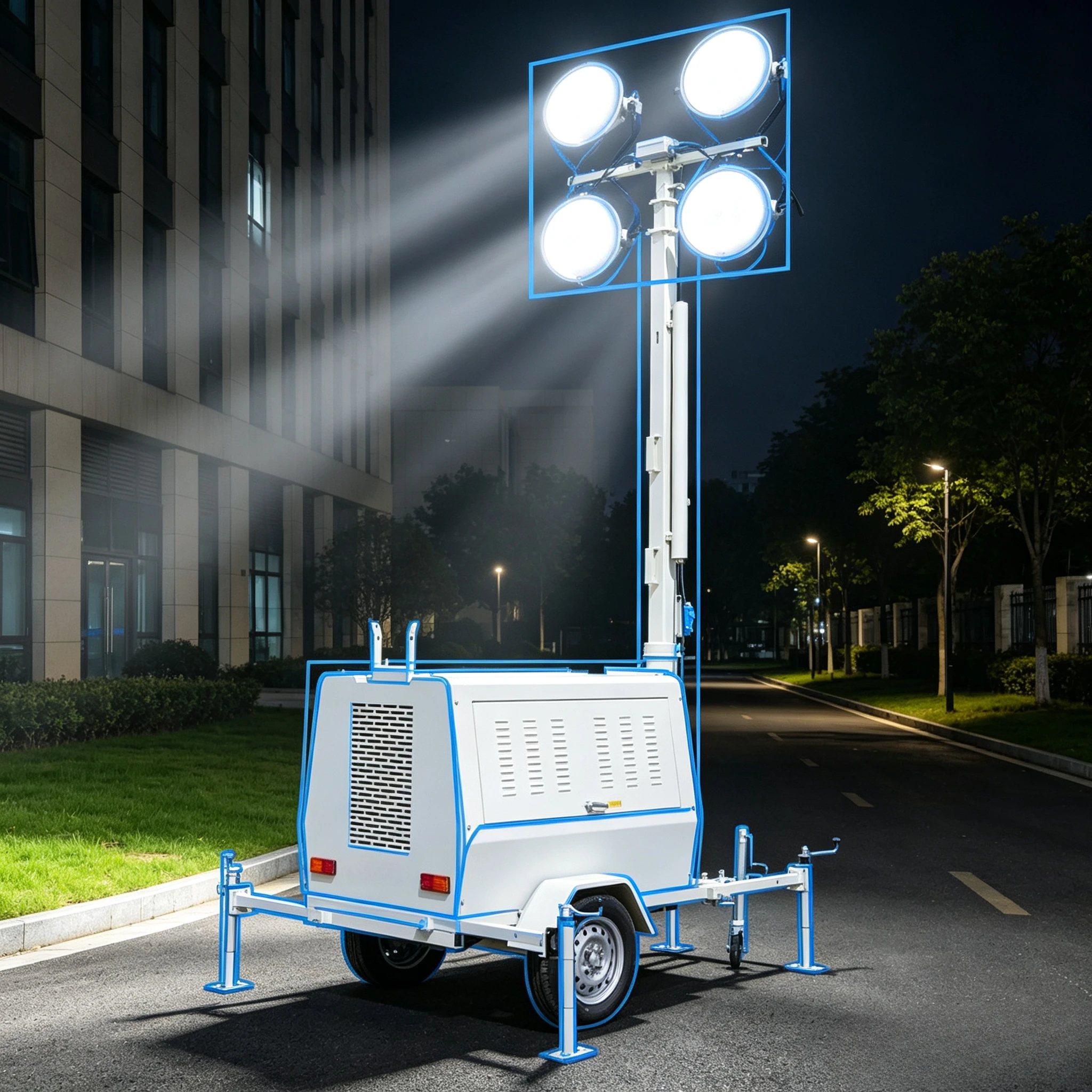Heavy Duty Mobile Trailer LED Lighting Tower Diesel Generator Work Light Tower for Mining Construction Night Operation Custom