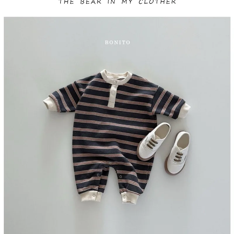 INS Baby Jungen Strampler RAISE Herbst 6-24M Kinder Jungen Gestreifter Overall Locker Lässiger Kleinkind Neugeborenen Jungen Einteiler Bodysuit – Detail 10