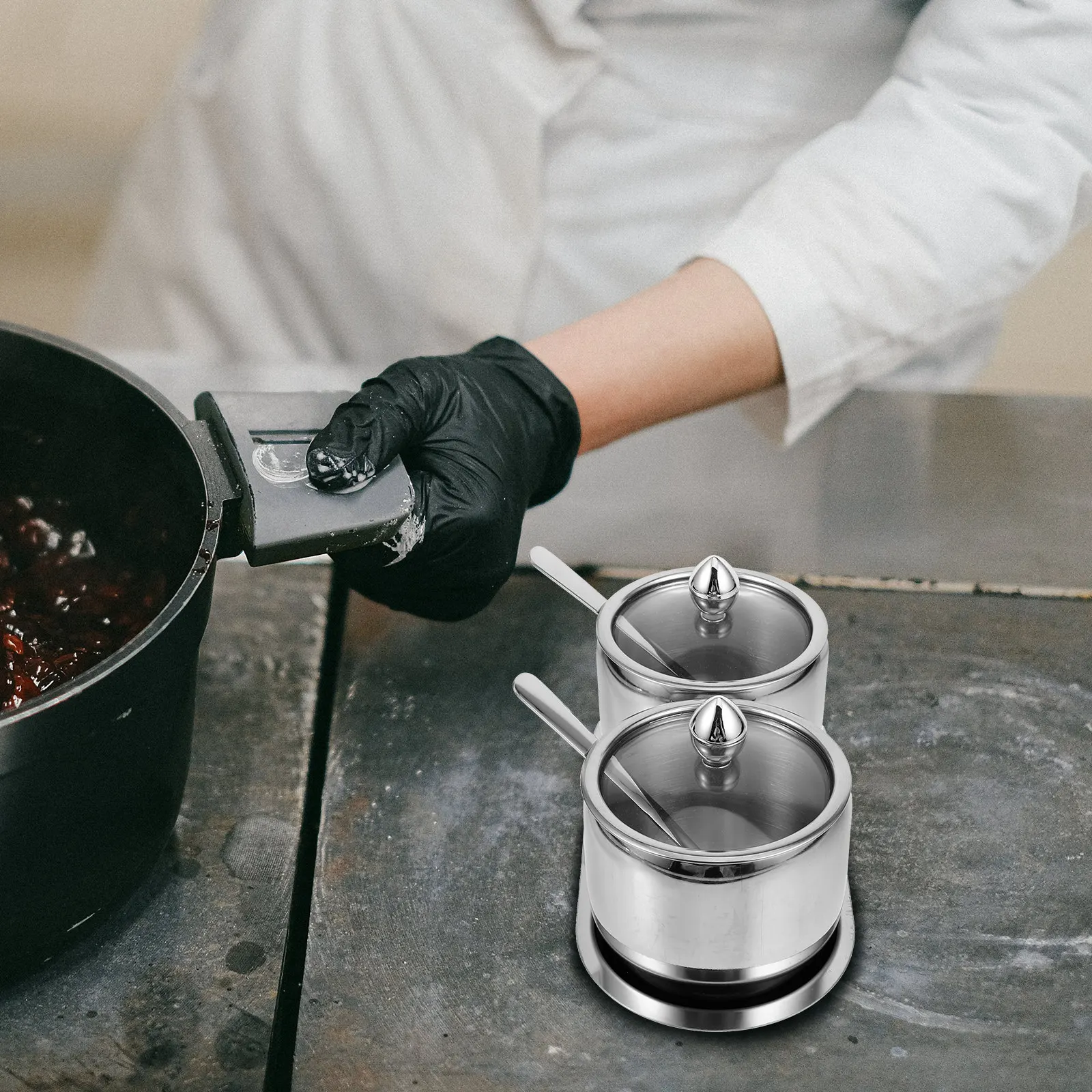 

1Set Stainless Steel Spice Container with Lid Kitchen Seasoning Storage Jar Condiment Pot Organizer Easy-Clean Multi-Functional