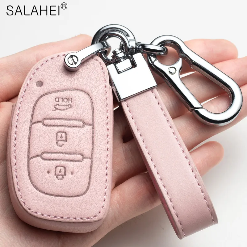 Leather Car Key Case Cover Holder For Hyundai Tucson Sonata Santa Fe Creta ix25 ix35 i10 i20 Verna Solaris Mistra Elantra Accent