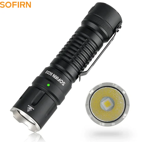 Sofirn SC33 XHP70.3 HI LED 21700 ชาร์จไฟฉายยุทธวิธี 5200lm USB C พร้อม E-switch กลางแจ้ง