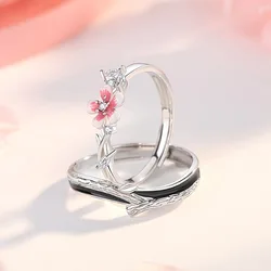 Sweet Pink Crystal Sakura Flower Ring For Lady Party Accessories Charming Couple Ring S925 Hand Accessories Gift For Lover