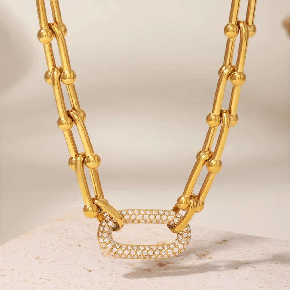 Rock Hip-hop Style Thick Chain Necklace Bracelet In Stainless Steel 18k Gold Plated Pendant Necklaces Bracelets Set For Women
