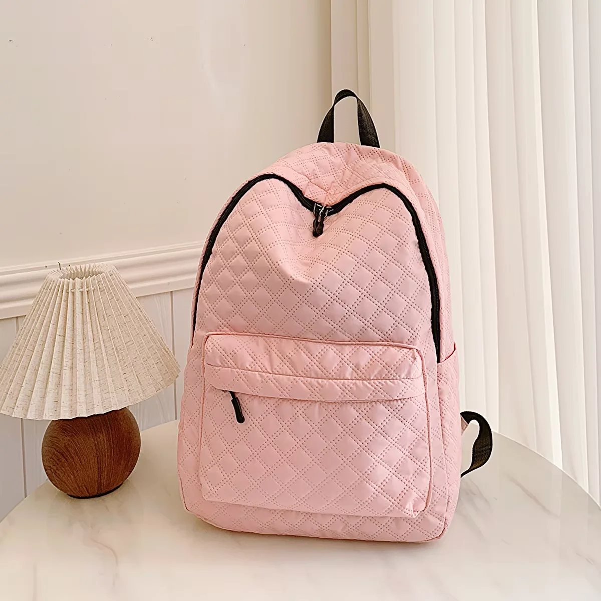 

Solid color diamond grid large capacity cute backpack for college students' class commuting fashion backpack