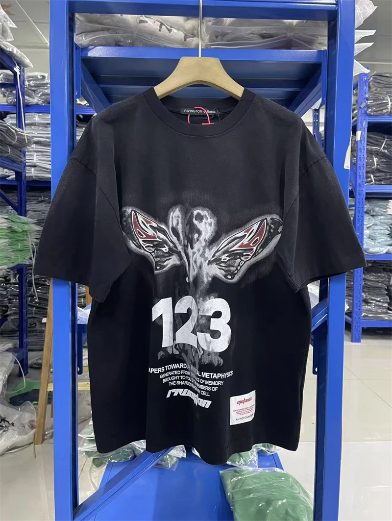 New Summer RRR123 Lava Print Pattern Washed Vintage Short Sleeved Cotton Sports Hip Hop Casual Loose Round Neck Trendy T-shirt