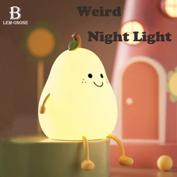 LED Cartoon Pear Night Light USB Rechargeable Dimming Silicone Table Lamp Bedroom Bedside Decoration Couple Holiday Gifts