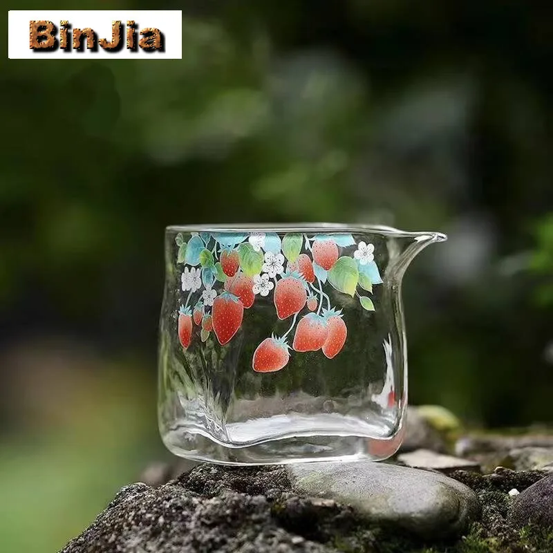 

190 мл стеклянный кувшин для чая ручной работы с клубничным узором, креативный термостойкий горшок для совместного использования ча-хай, чашка для справедливости, принадлежности