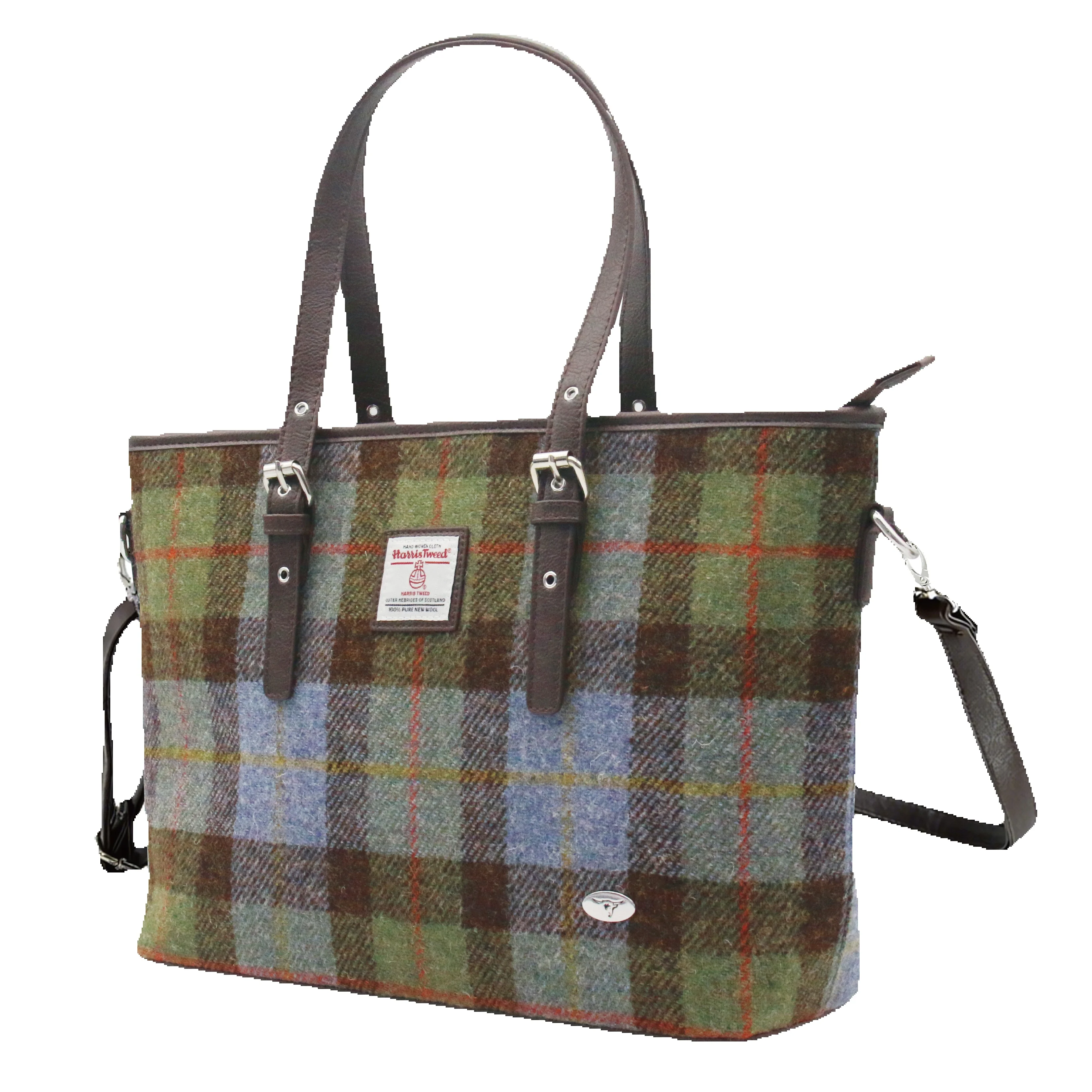 Bolso Tote Grande GLEN APPIN de Lana Escocesa Auténtica Harris Tweed para Mujer, Bolso de Hombro Cruzado con Correa Ajustable Desmontable, Bolso de Mano con Asa Superior para Uso Diario, Trabajo y Viajes, Diseño Spey Tartan