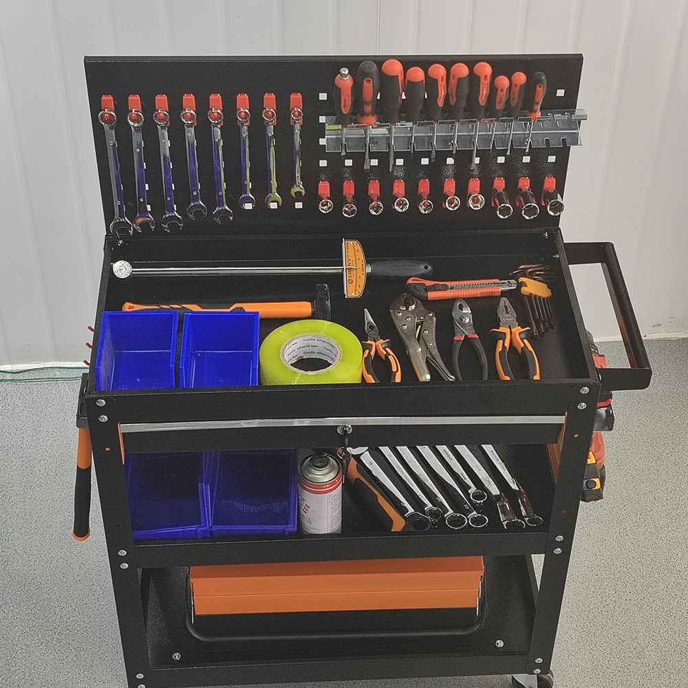Carrello portautensili a 3 strati con ruote Carrello portautensili meccanico Carrello portaoggetti industriale Strumento per magazzino garage di grande capacità 