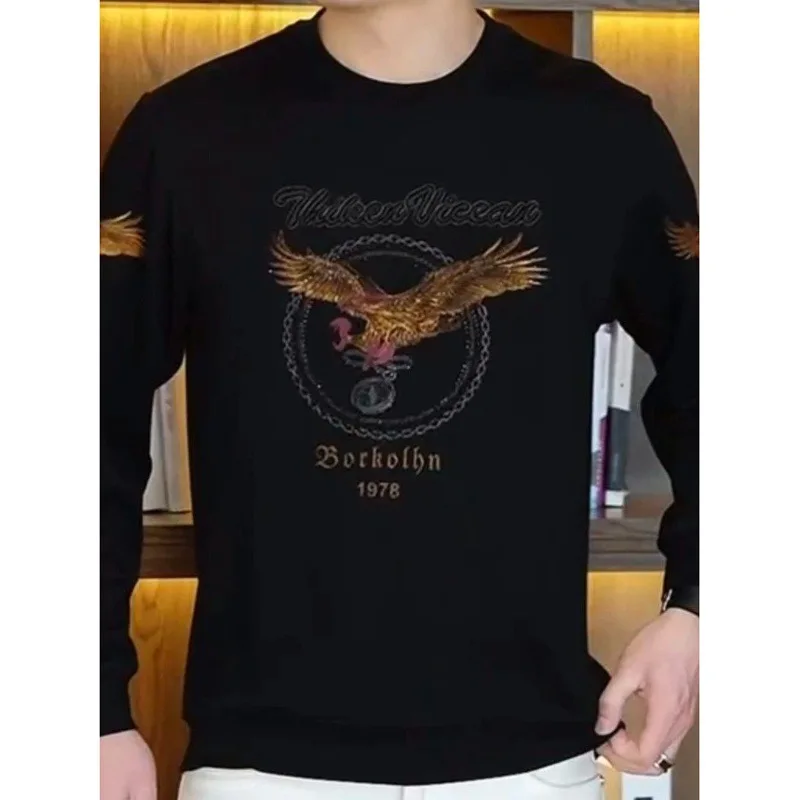 

Высококачественный мужской свитшот с круглым вырезом и длинными рукавами, модный повседневный, с принтом орла, для весны и осени, удобный, из смесового хлопка