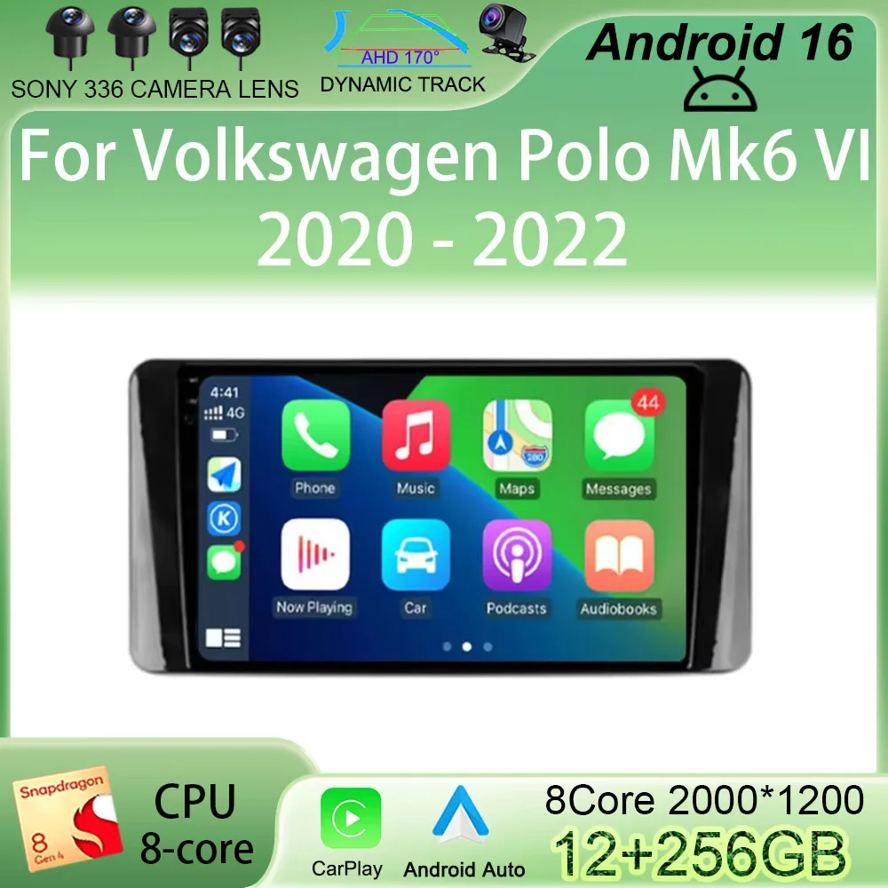Android 16 Car Radio For Volkswagen Polo Mk6 VI 2020 - 2022 Video Multimedia Player Navigation GPS Carplay Auto BT Touch screen