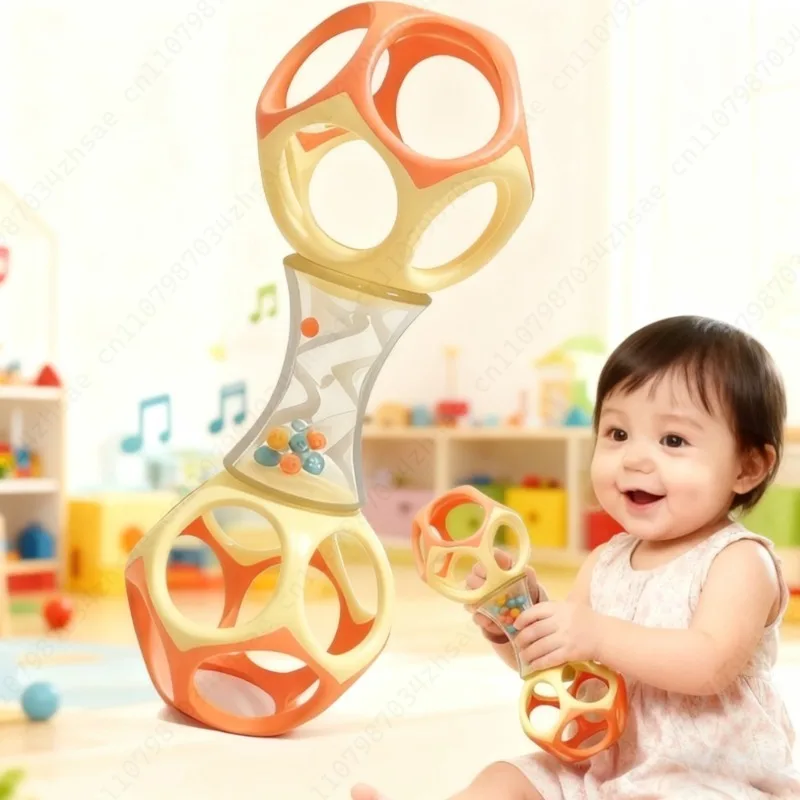 Baby Rattle Nibbling Toy Shake Barbell Toy Toddler Soft Double-headed Hand Rattles Soothing Hand Grip Rattles Baby Newborn Gift