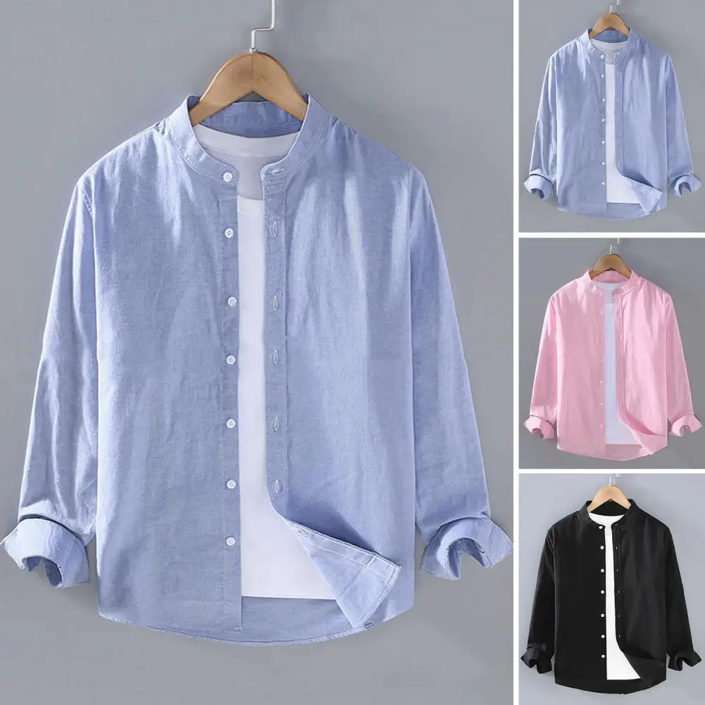 Men Cardigan Shirt Stylish Men's Stand Collar Cardigan Shirt Coat with Single-breasted Design Soft Casual Fabric Plus for Fall