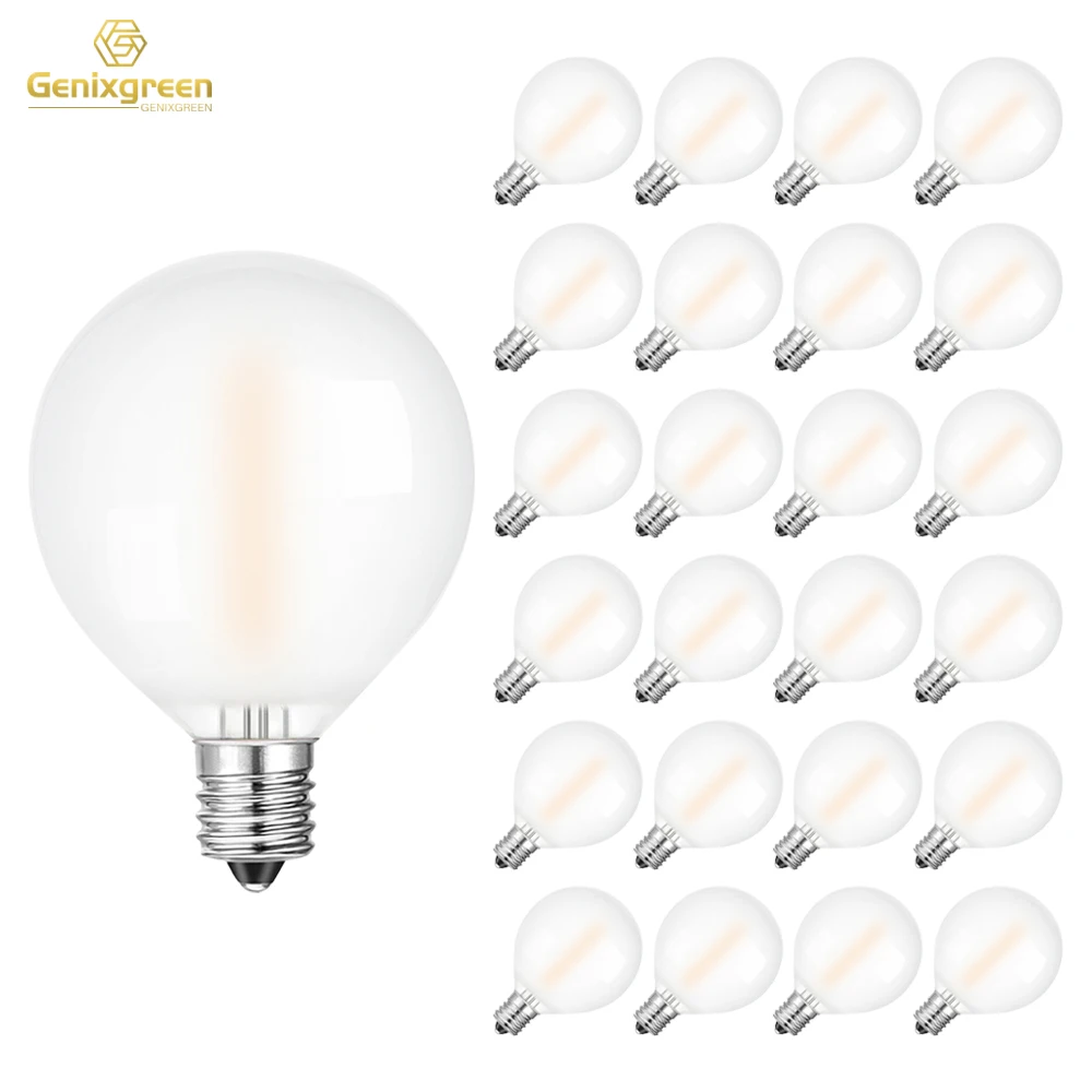 Genixgreen G40 Frosted Glass LED Bulbs E12 C7 Screw Base Warm White 2700K 1W Dimmable Globe Bulb For Indoor Outdoor String Light