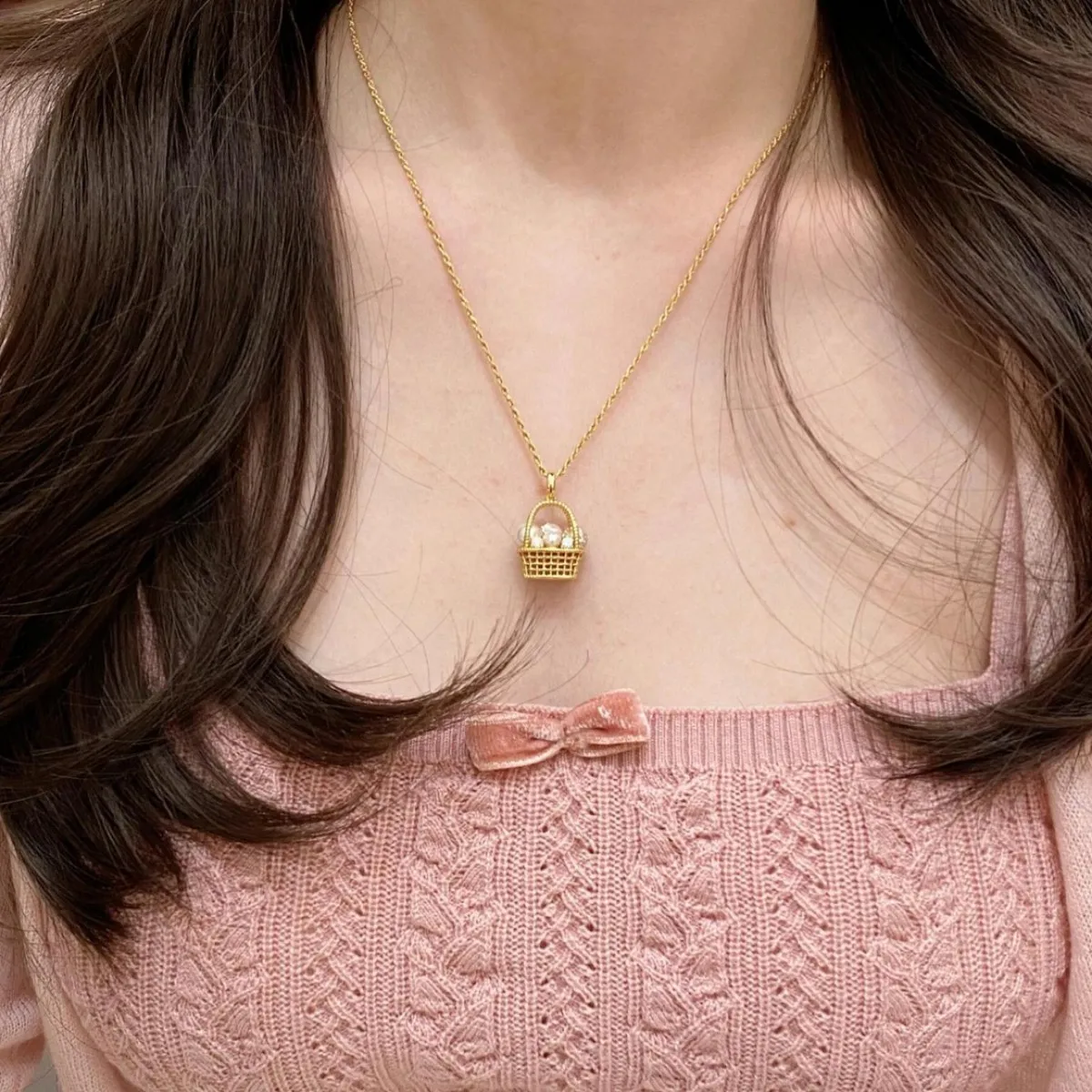 الإبداعية الماس مطعمة اللؤلؤ سلة للزهور قلادة رومانسية نمط الجوف خارج رائعة الراقية قلادة مجوهرات الزفاف هدية