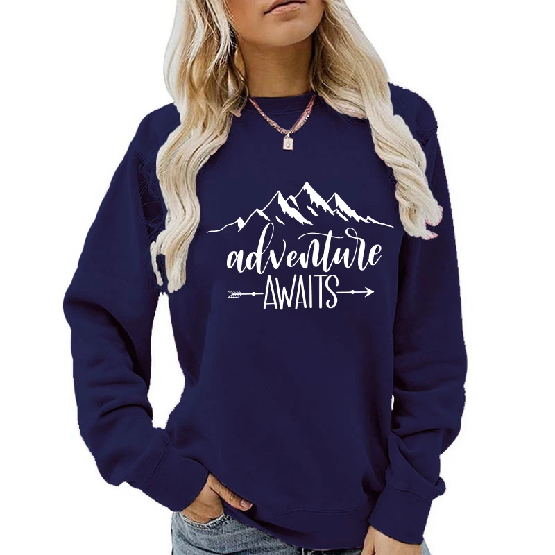 (A+Quality)New Fashion Autumn Winter Outerwear Women Sweatshirt Mountains Adverture Awaits Printed Sweatshirts Round Neck  tops