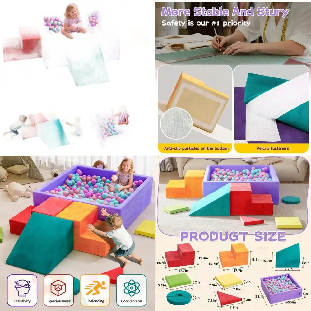 Zestaw piankowych klocków do wspinaczki dla maluchów z basenem z piłeczkami, miękka zabawa w pomieszczeniach dla dzieci w wieku 1-3 lat
