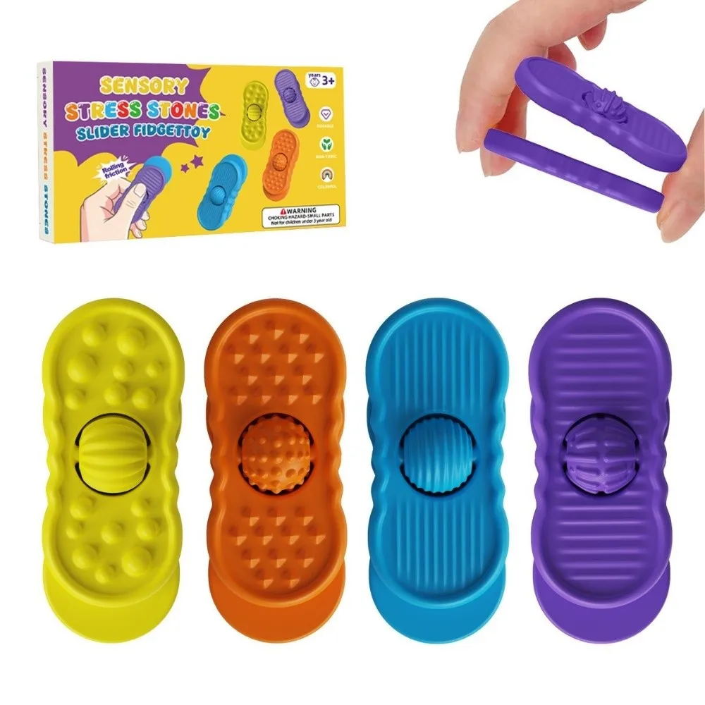 Silicone Sensory Stone Toy Sliding with Rolling Ball Sensory Fidget Toys Attention Concentration Stress Relief Fidgeting Toys