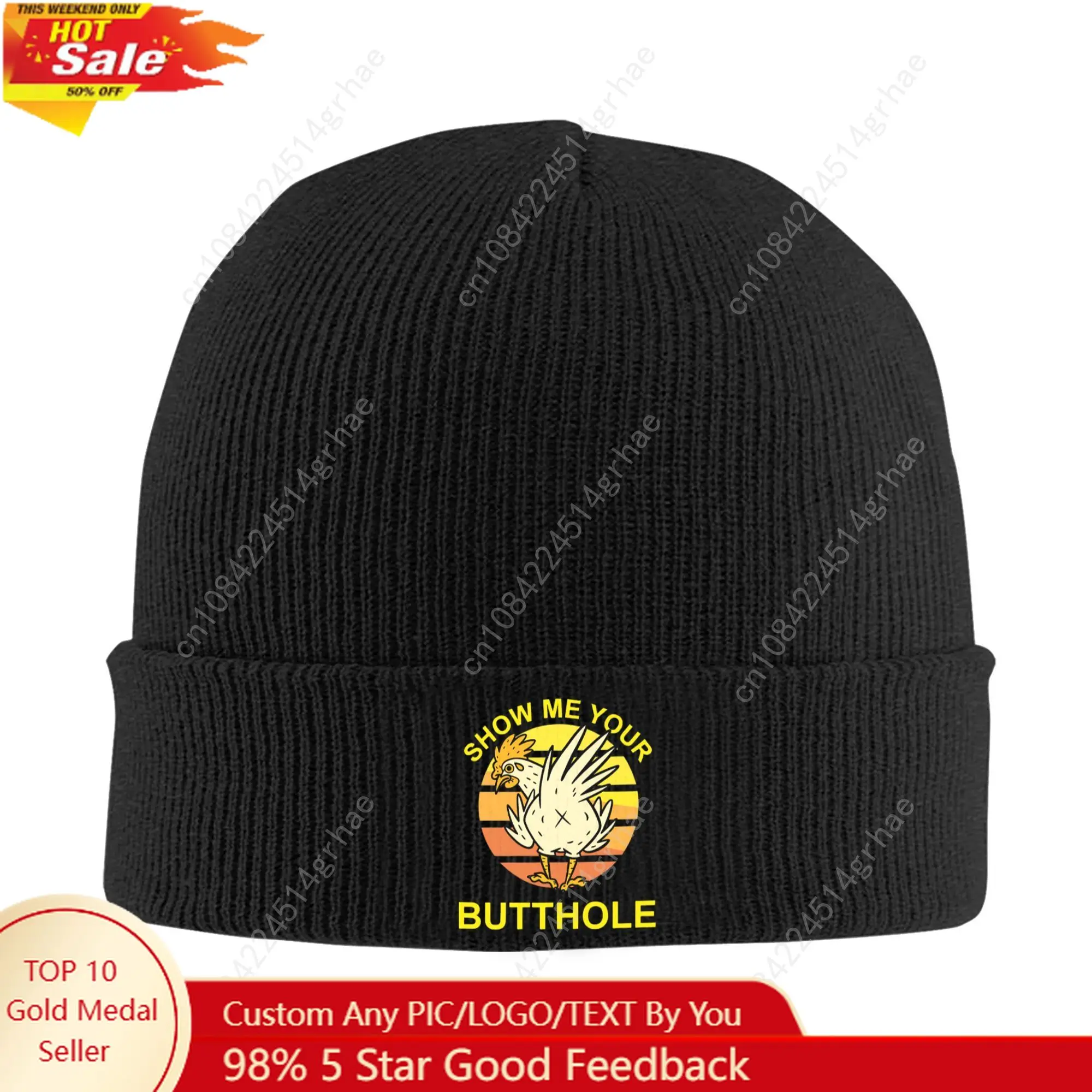 

Chicken Show Me Your Butthole Bonnet Hat Hip Hop Knitted Hats Men Women Unisex Adult Warm Winter Skullies Beanies Caps