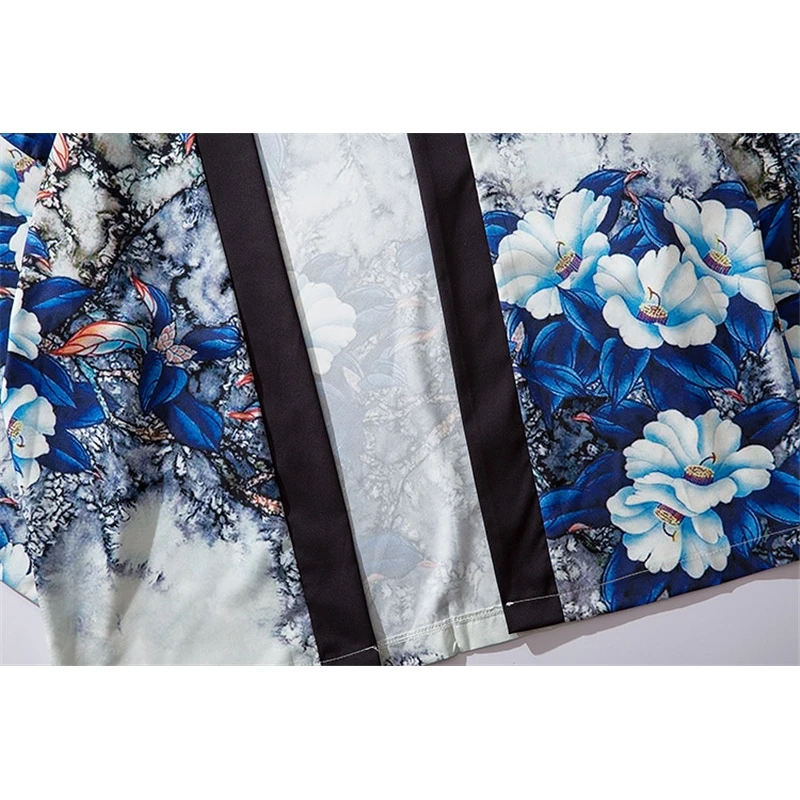 بلوزة كيمونو زرقاء على شكل زهور سترة كبيرة مقاس كبير فضفاضة للنساء والرجال أردية هاراجوكو اليابانية