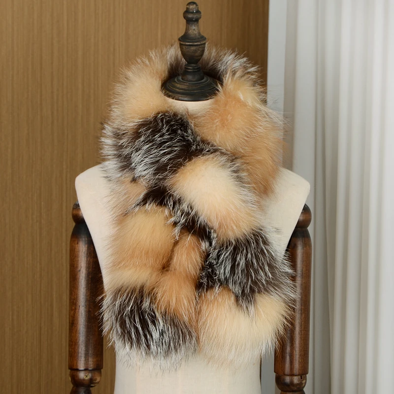 

Women Winter Warm Natural Fox Fur Scarf Ring Knit Real Fox Fur Lady Neckerchief Scarves Furry