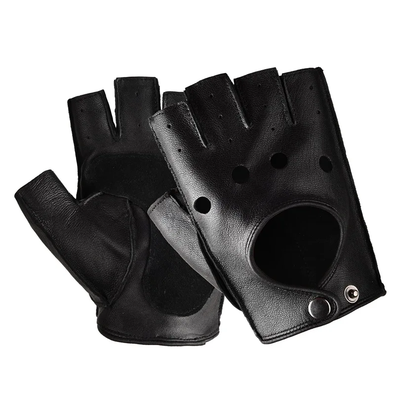 Gloves Winter Real Leather Fingerless Gloves for Men Black Half-Finger Gym Workout Fitness Driving Genuine Cowhide Gloves GSM046