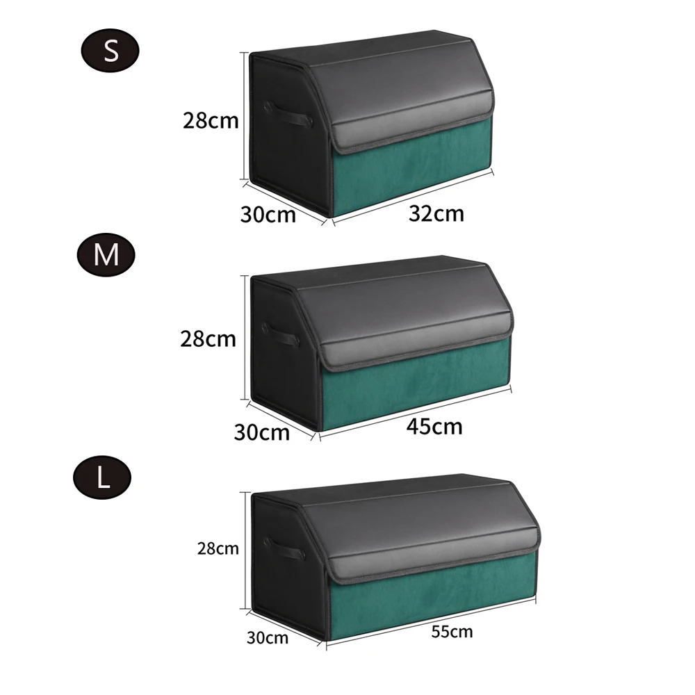 Black/Green Car Trunk Storage Box Leather Car Organizer Folding Storage Bag Automobile Stowing Tidying Box For Sedan SUV MPV