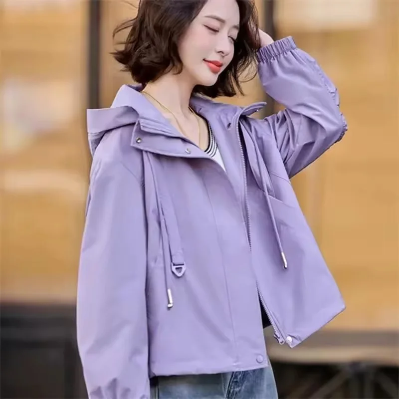 

2026 Spring Autumn New Hooded Casual Jacket Women's Short Windbreaker Coat Commuter Loose Outerwear Fashion Female Overcoat Tops