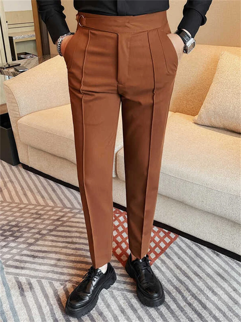 British Style Suit Pants for Men Fashion Slim Fit Casual Business Dress Pants Wedding Party Groom Office Social Trousers