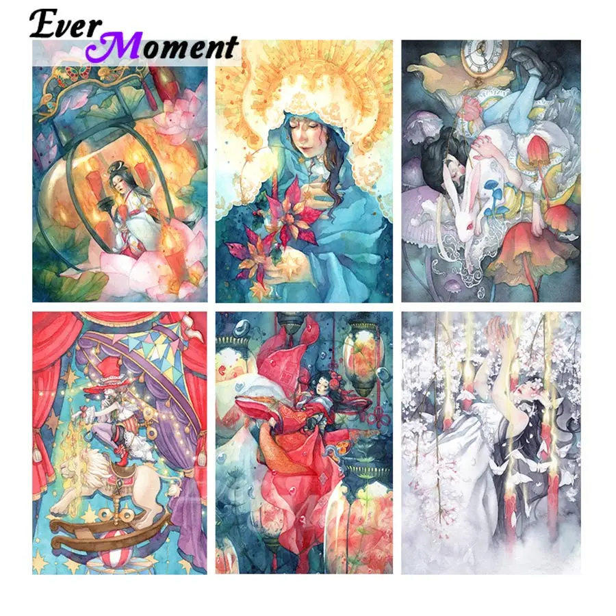 

Ever Moment Diamond Painting Portrait Cartoon Girl Full Square Picture DIY Hobby Handicrafts Mosaic Room Art Decoration 4Y2056