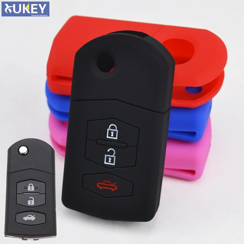 Fit For Mazda 2 Demio 3 5 6 M5 CX7 CX9 RX8 MX5 MPV Keyring Case Fob Shell Skin Holder 3 Button Silicone Remote Flip Key Cover