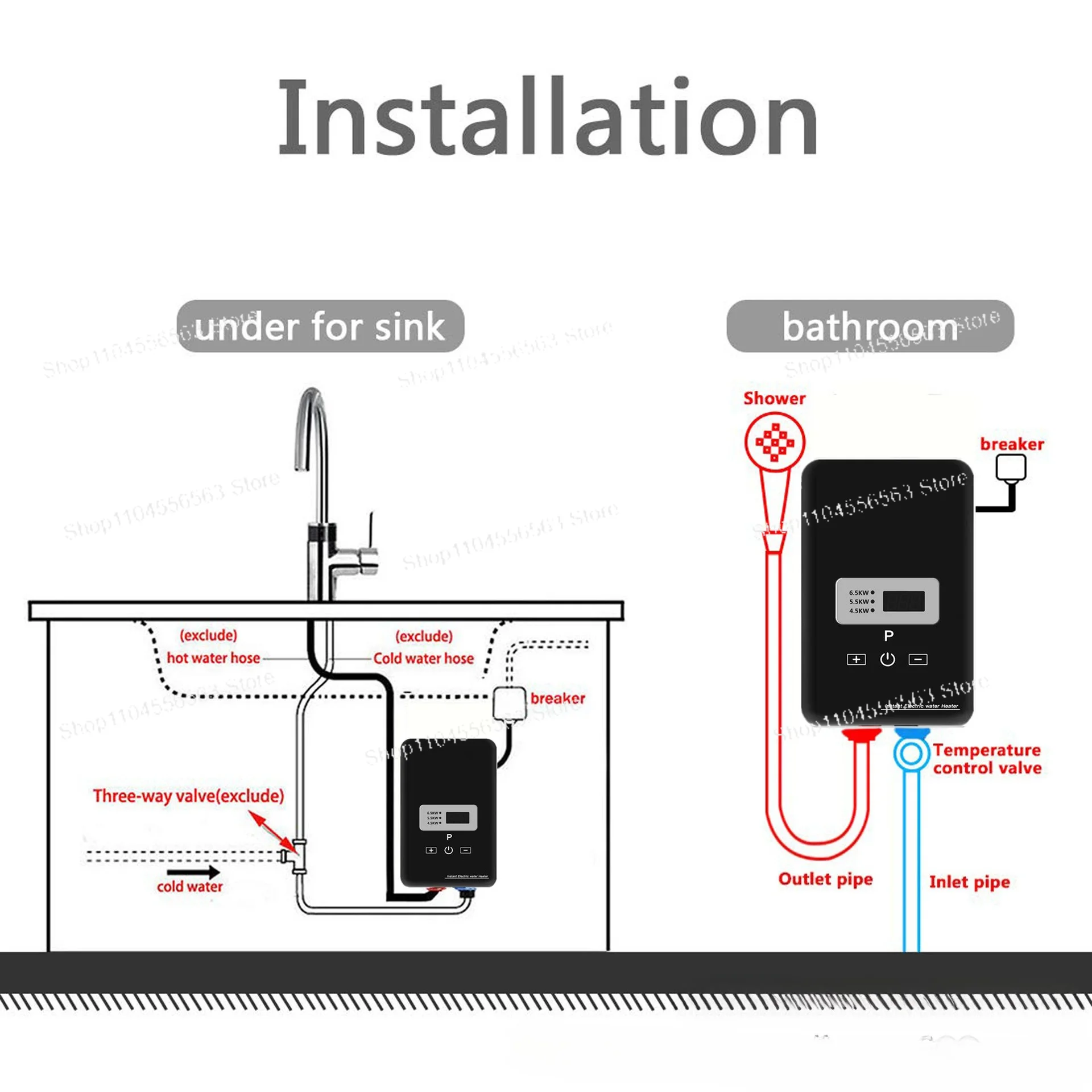 6.5KW Magnetic Induction Water Heater with Die-Cast Aluminum Heating Element Electric Instant Hot for Home Use view 4