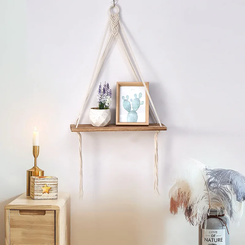 Bohemian handmade woven tapestry storage rack cotton rope wall hanging living room homestay