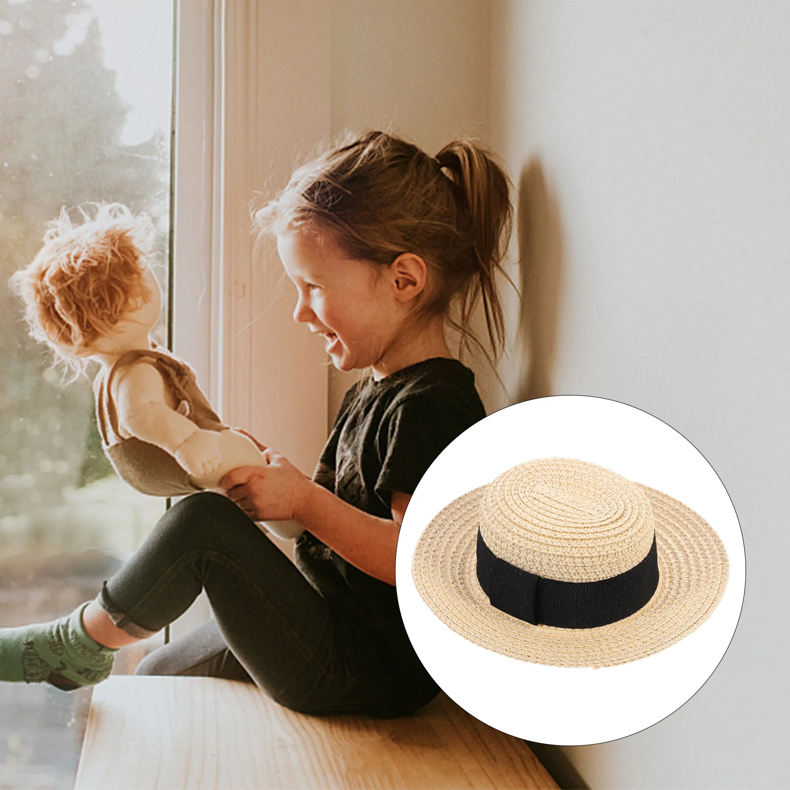 Natural Grass Woven Hat Decor Breathable Sunshade Straw Hat Fashionable Outdoor Summer Hat Exquisite Knitted Flat Top Style