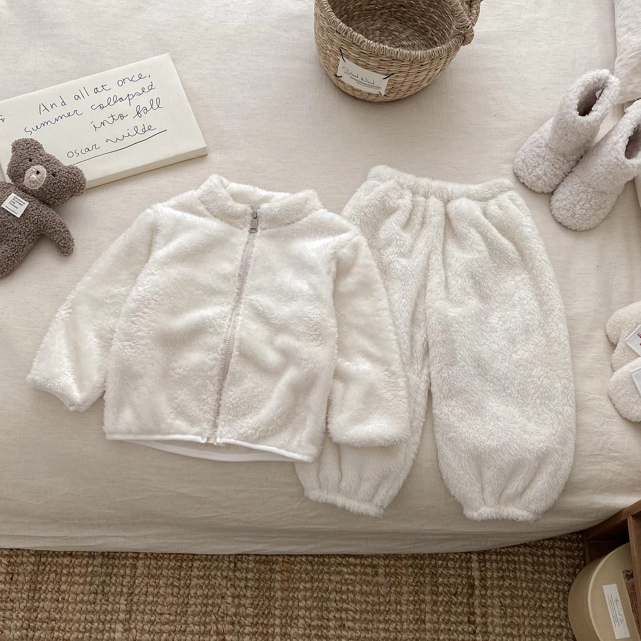 الوردي أفخم معاطف + السراويل 2 قطعة/مجموعة للفتيات ملابس الخريف الشتاء الدافئة ملابس المنزل غير رسمية وتتسابق ملابس أطفال الدعاوى القطيفة #2