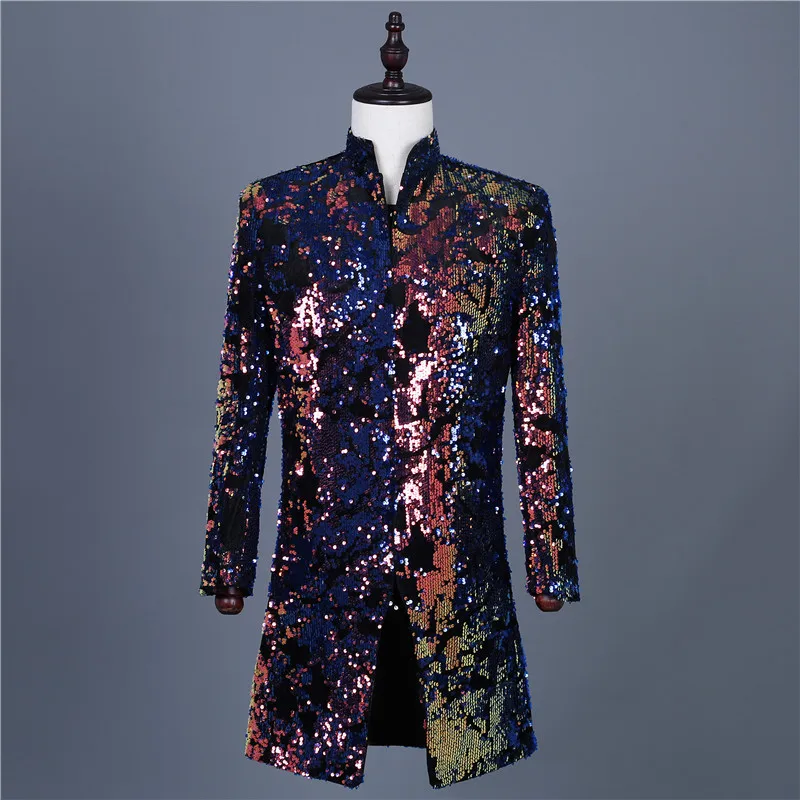 

2023Men's floral blue purple black velvet sequin fashion trend casual suit coat European and American shiny coat ball dress