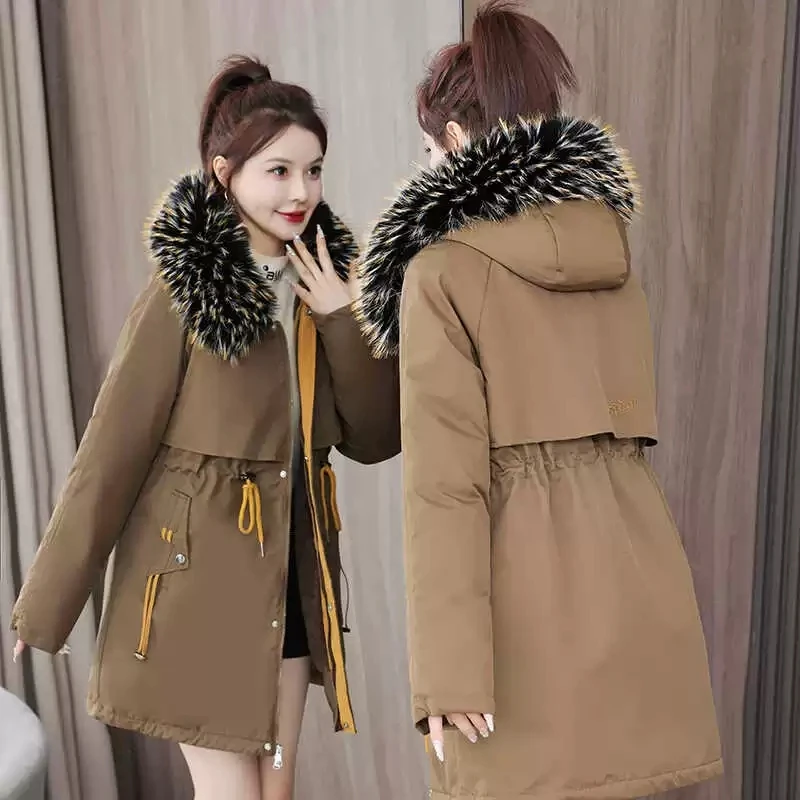 Women Hooded Cotton Padded Long Overcoat Thick Wool Lining Parkas Warm Coat Loose Windbreaker Jacket Korean Chic Lady Winter New