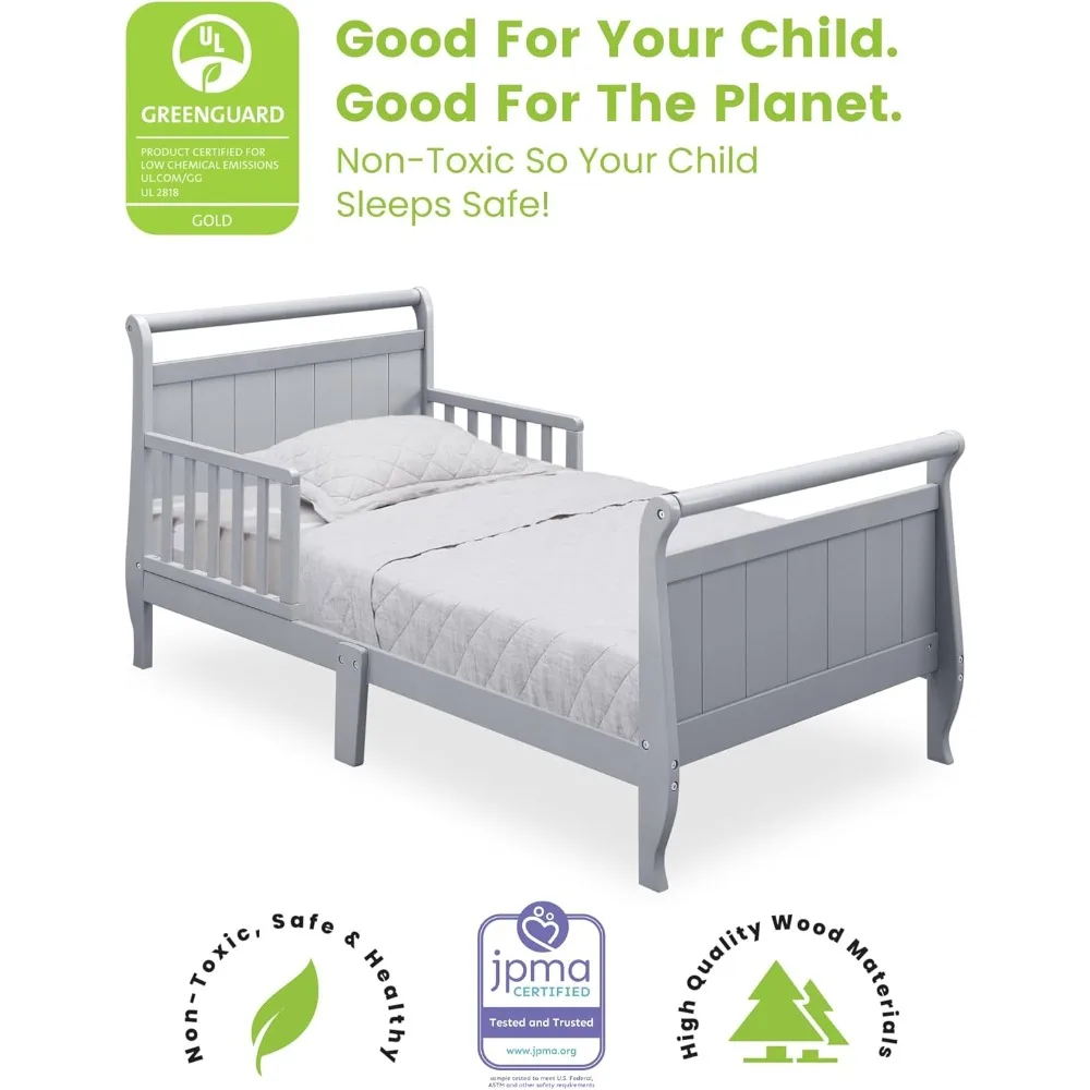 子供用木製そり型幼児用ベッド、グレー