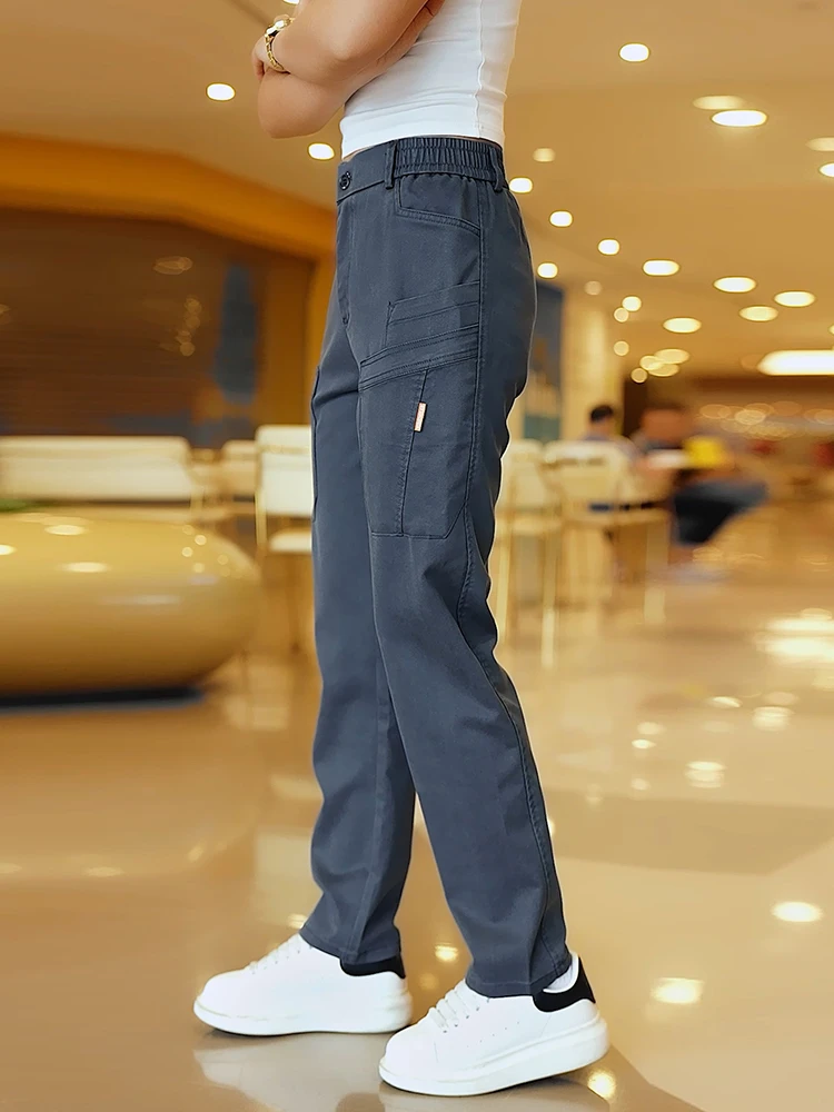 

Модные мужские брюки для спецодежды, летние тонкие свободные прямые американские повседневные длинные брюки, шелковые легкие прямые брюки...