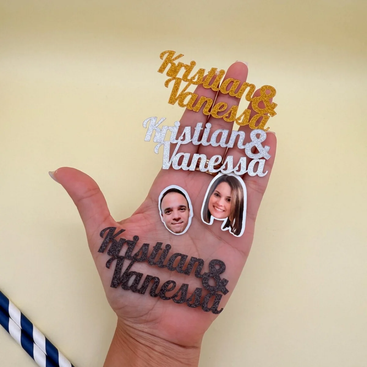 Personalized Photo Confetti & Glitter Name Cake Topper: Custom Bachelorette Party Decor