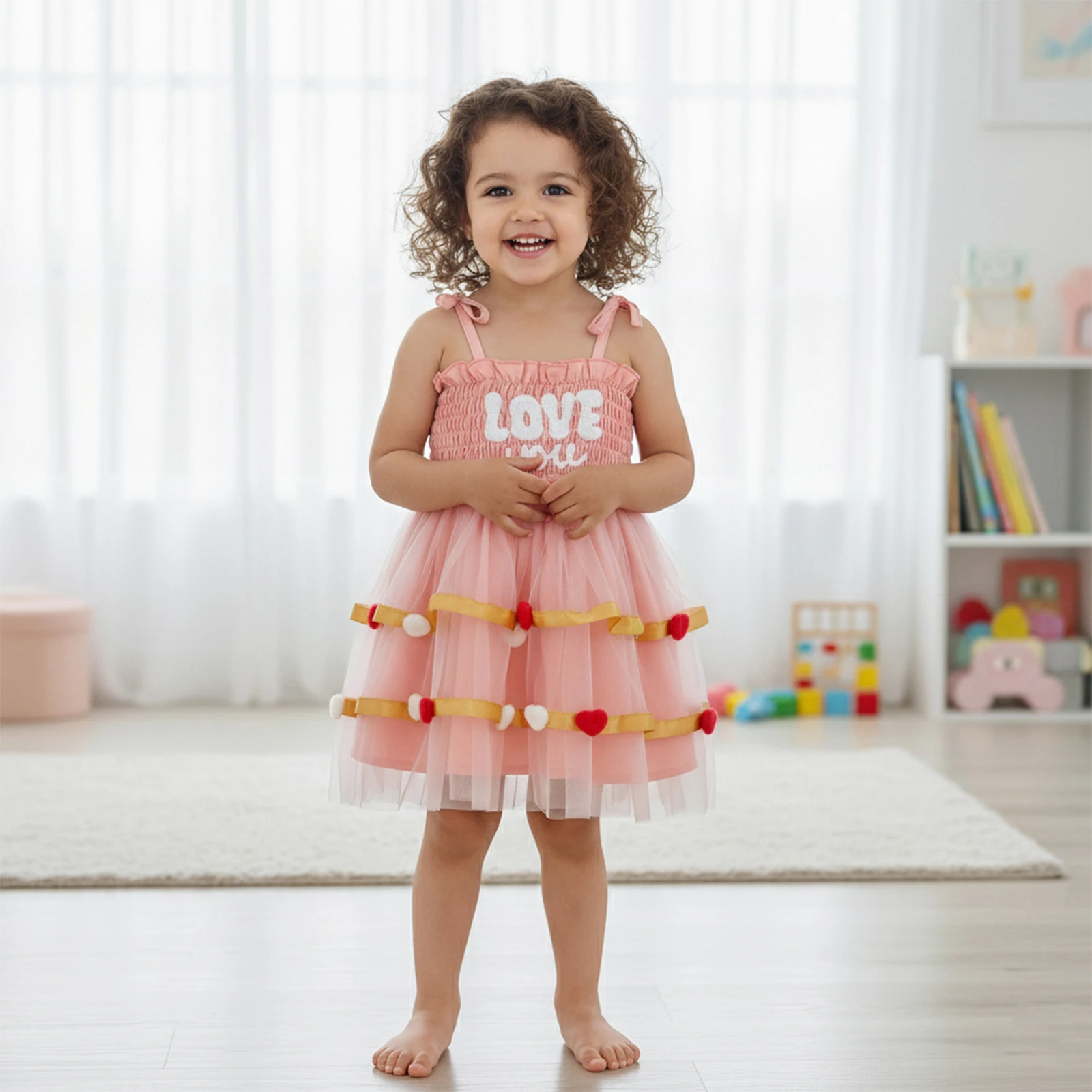 فستان صيفي للفتيات الصغيرات بدون أكمام بحزام ربطة عنق فستان على شكل حرف A للأطفال الصغار ذو طبقات